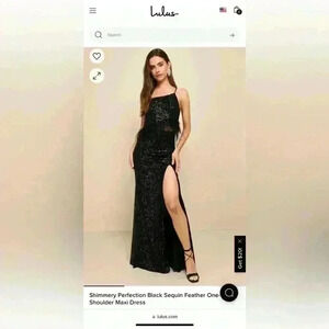 LULU’S NWT, shimmery perfection black sequin feather, one shoulder, size small